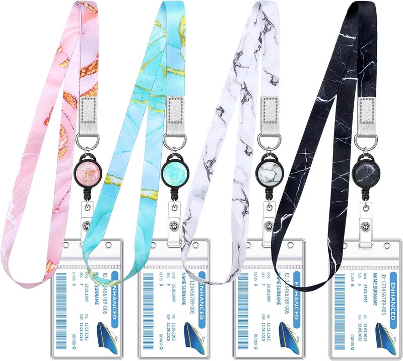 HONSIO 4 Pack Cruise Lanyard for Ship Cards Marble Cute Lanyards with Retractable Badge Reels Waterproof ID Badge Holder, 2026 Cruise Essentials Accessories - Image 1